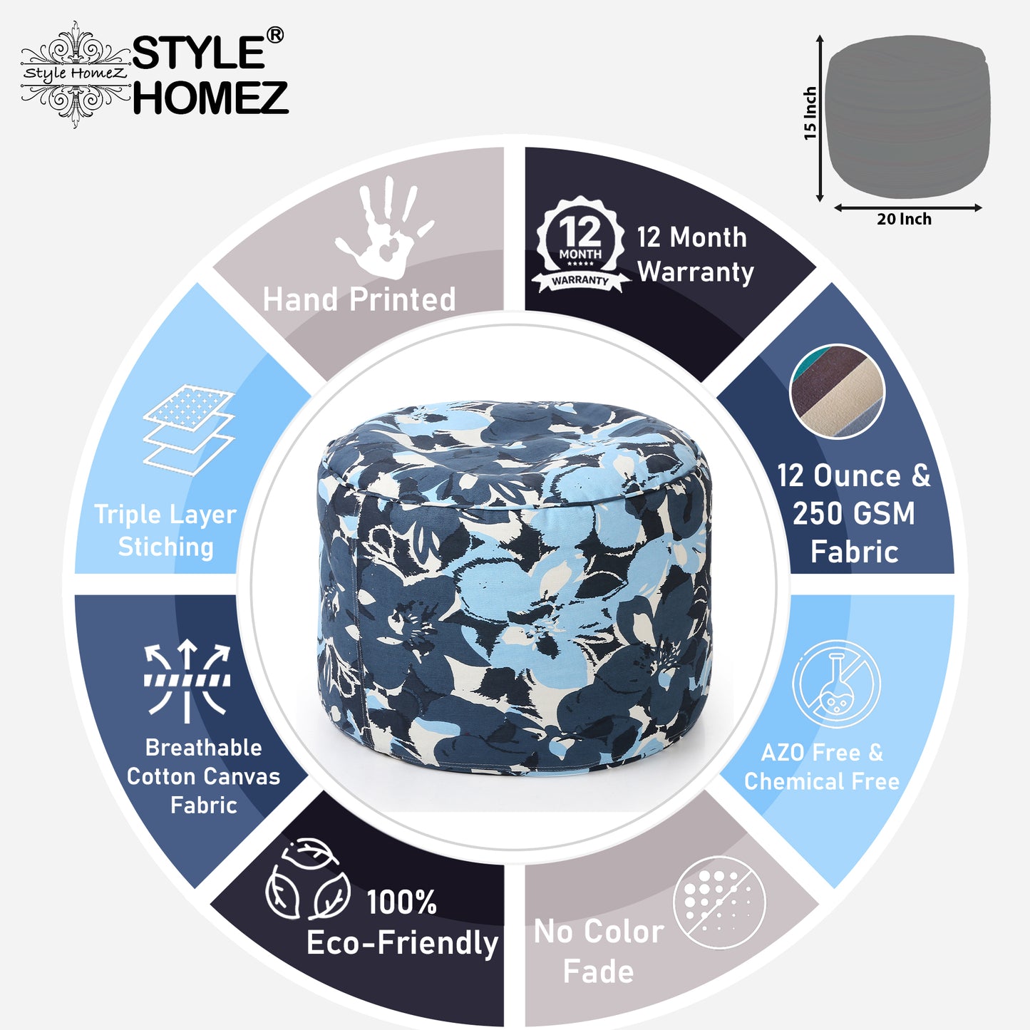Round - Ottoman Printed Bean Bag With Fillers - Large