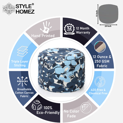 Round - Ottoman Printed Bean Bag With Fillers - Large