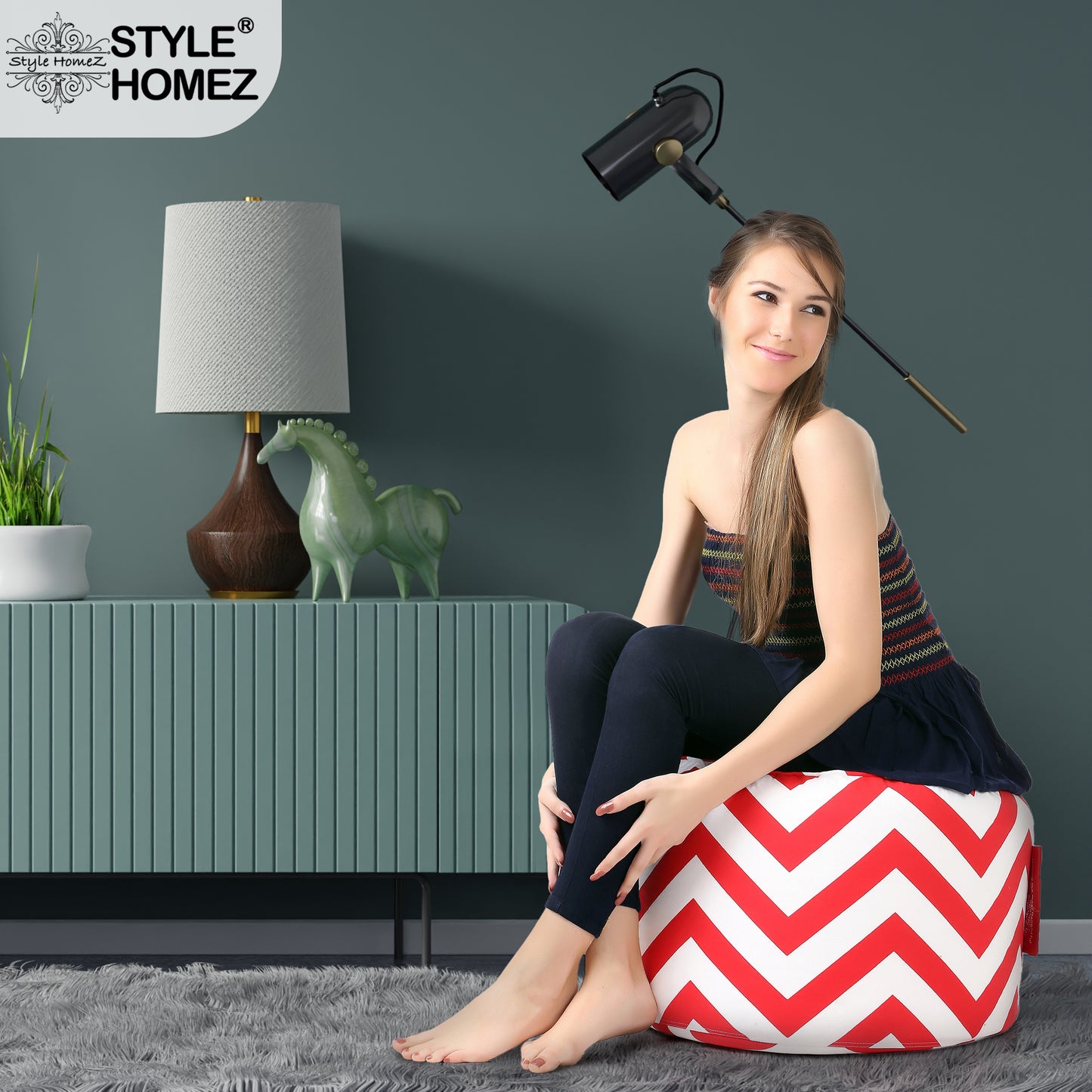 Round - Ottoman Printed Bean Bag With Fillers - Large