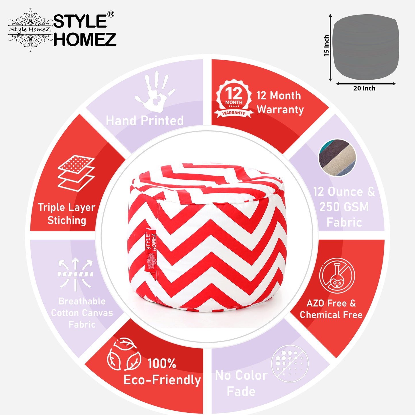 Round - Ottoman Printed Bean Bag With Fillers - Large