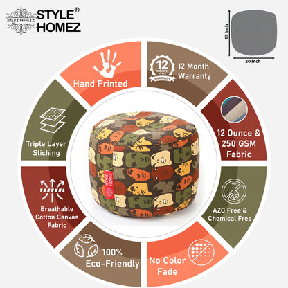 Round - Ottoman Printed Bean Bag With Fillers - Large