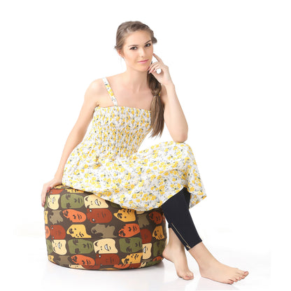 Round - Ottoman Printed Bean Bag With Fillers - Large