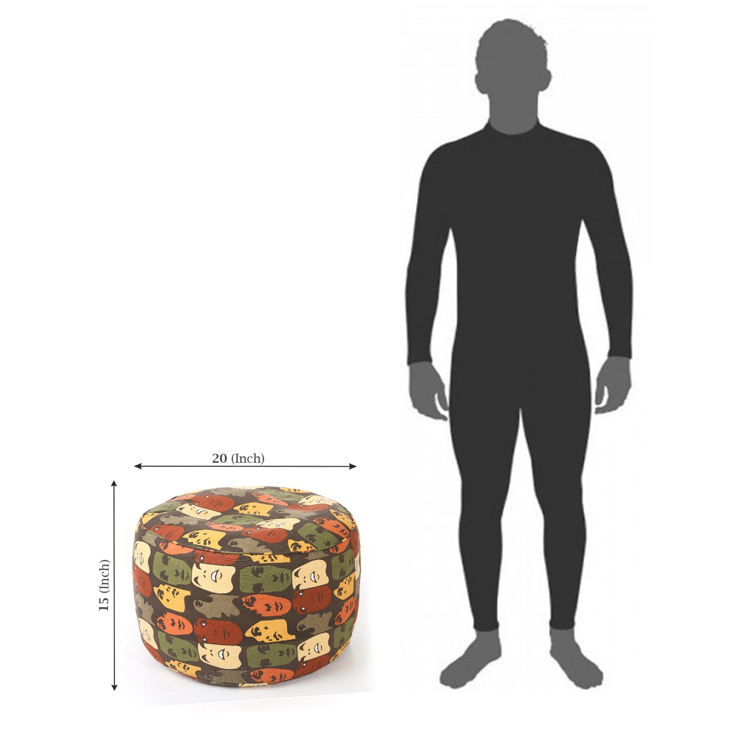 Round - Ottoman Printed Bean Bag With Fillers - Large