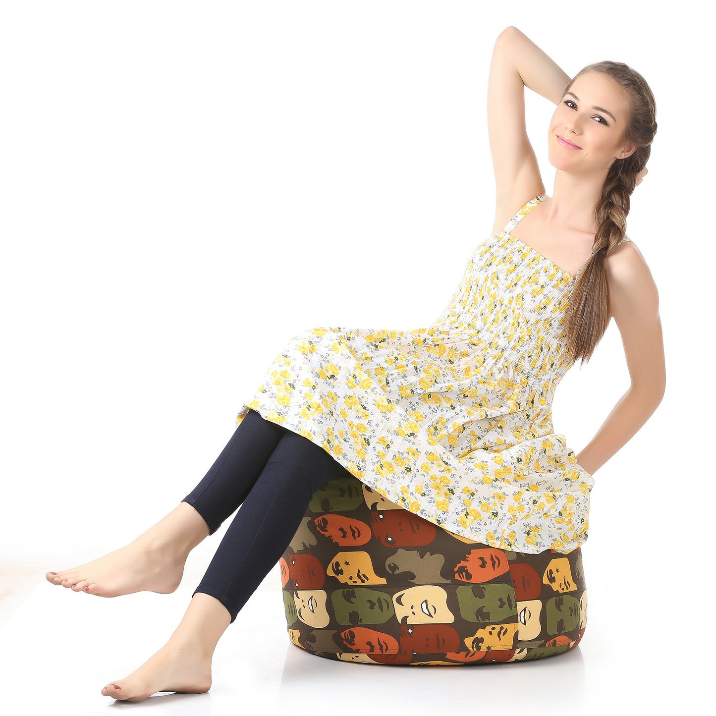 Round - Ottoman Printed Bean Bag With Fillers - Large