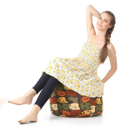Round - Ottoman Printed Bean Bag With Fillers - Large