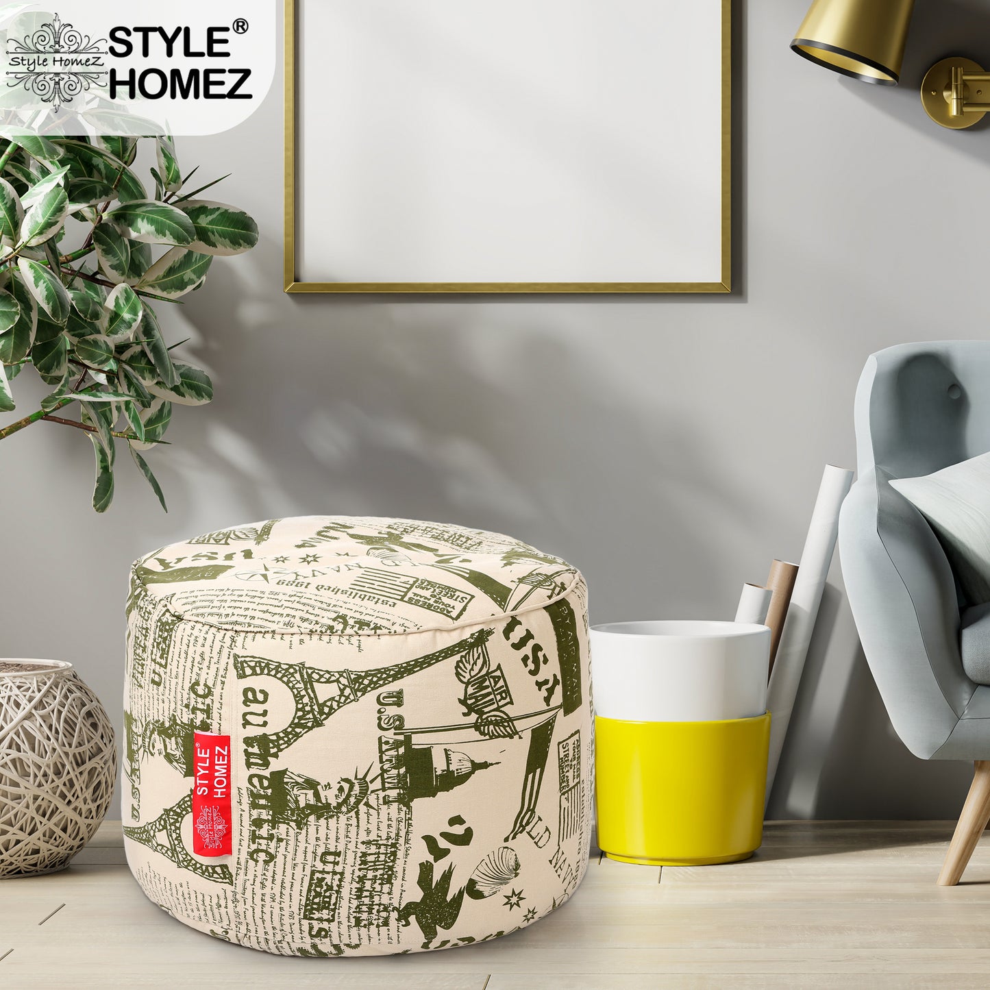 Round - Ottoman Printed Bean Bag With Fillers - Large