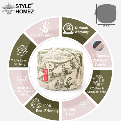 Round - Ottoman Printed Bean Bag With Fillers - Large