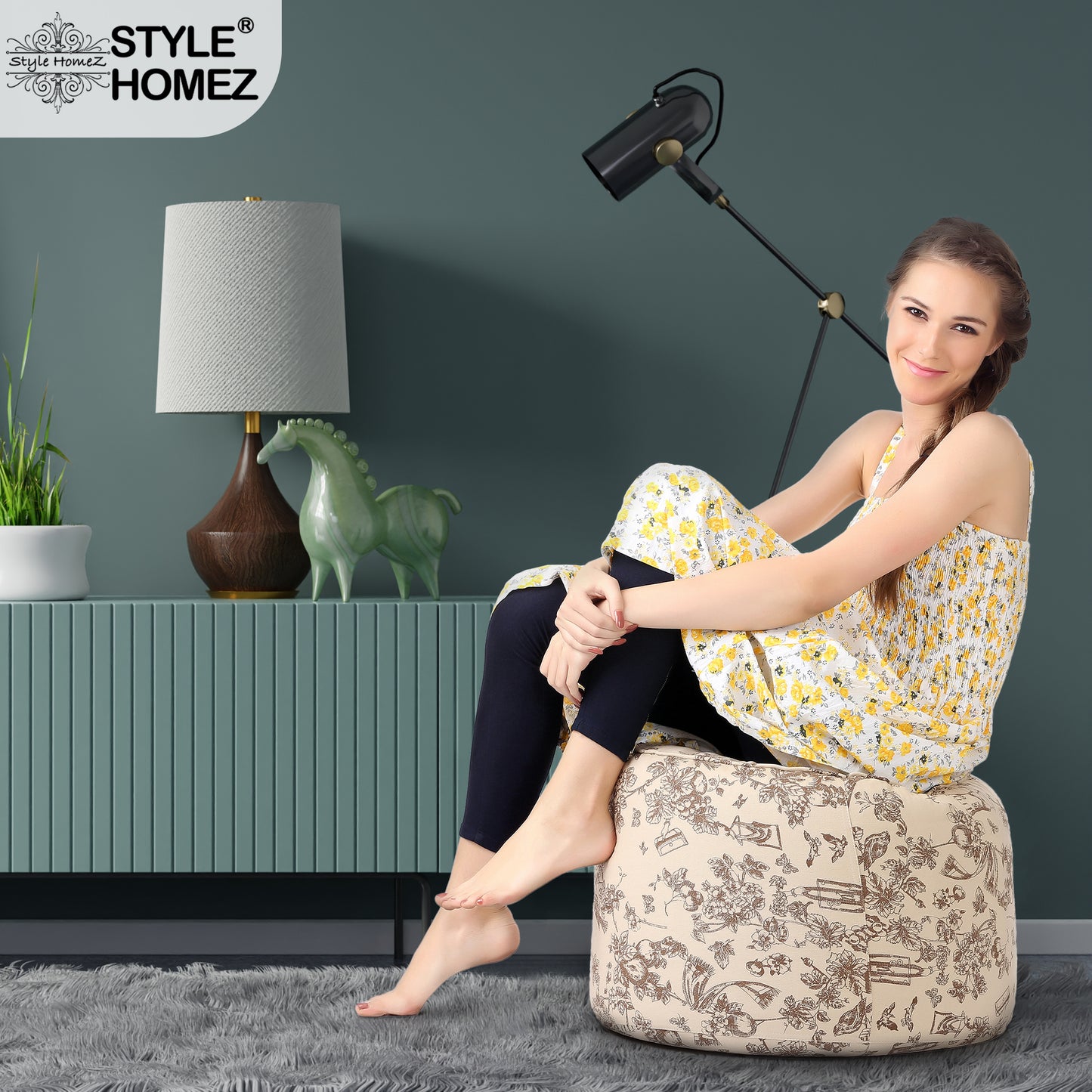 Round - Ottoman Printed Bean Bag With Fillers - Large