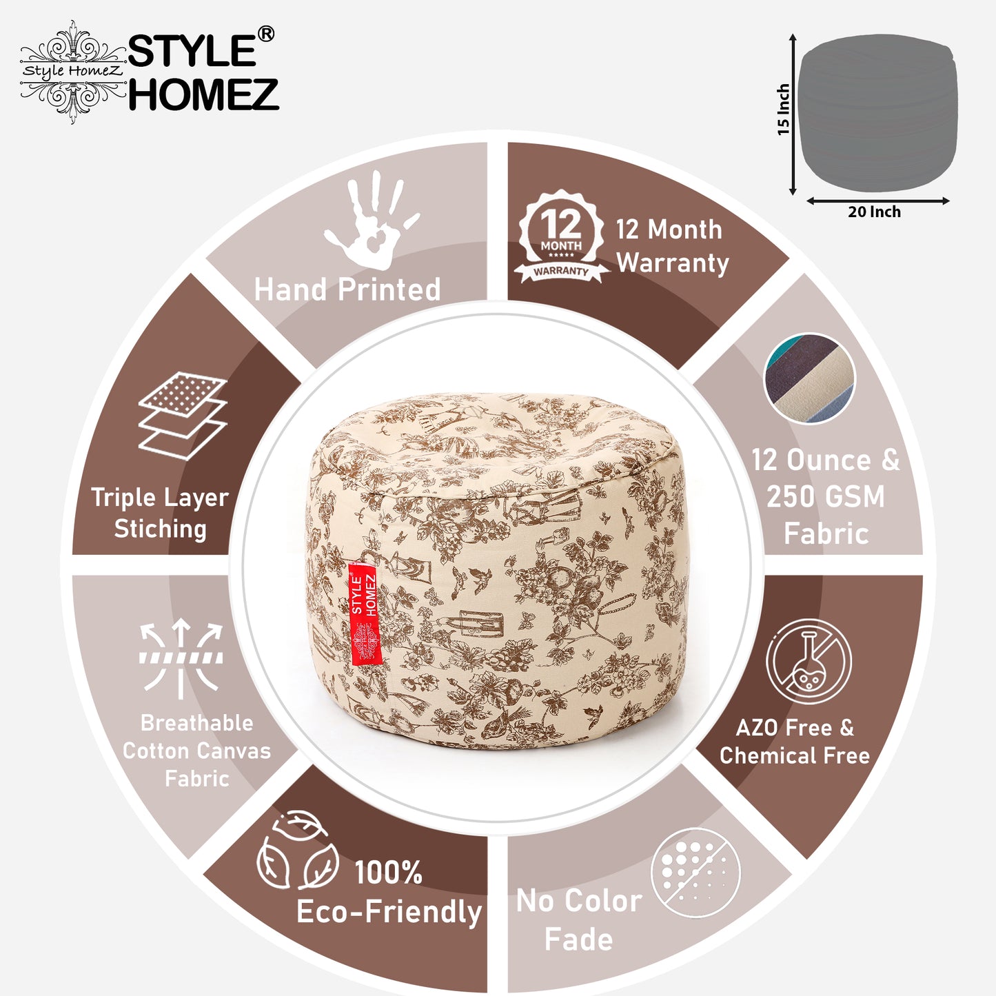 Round - Ottoman Printed Bean Bag With Fillers - Large