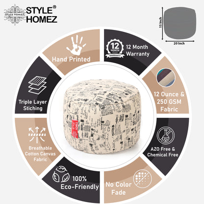Round - Ottoman Printed Bean Bag With Fillers - Large
