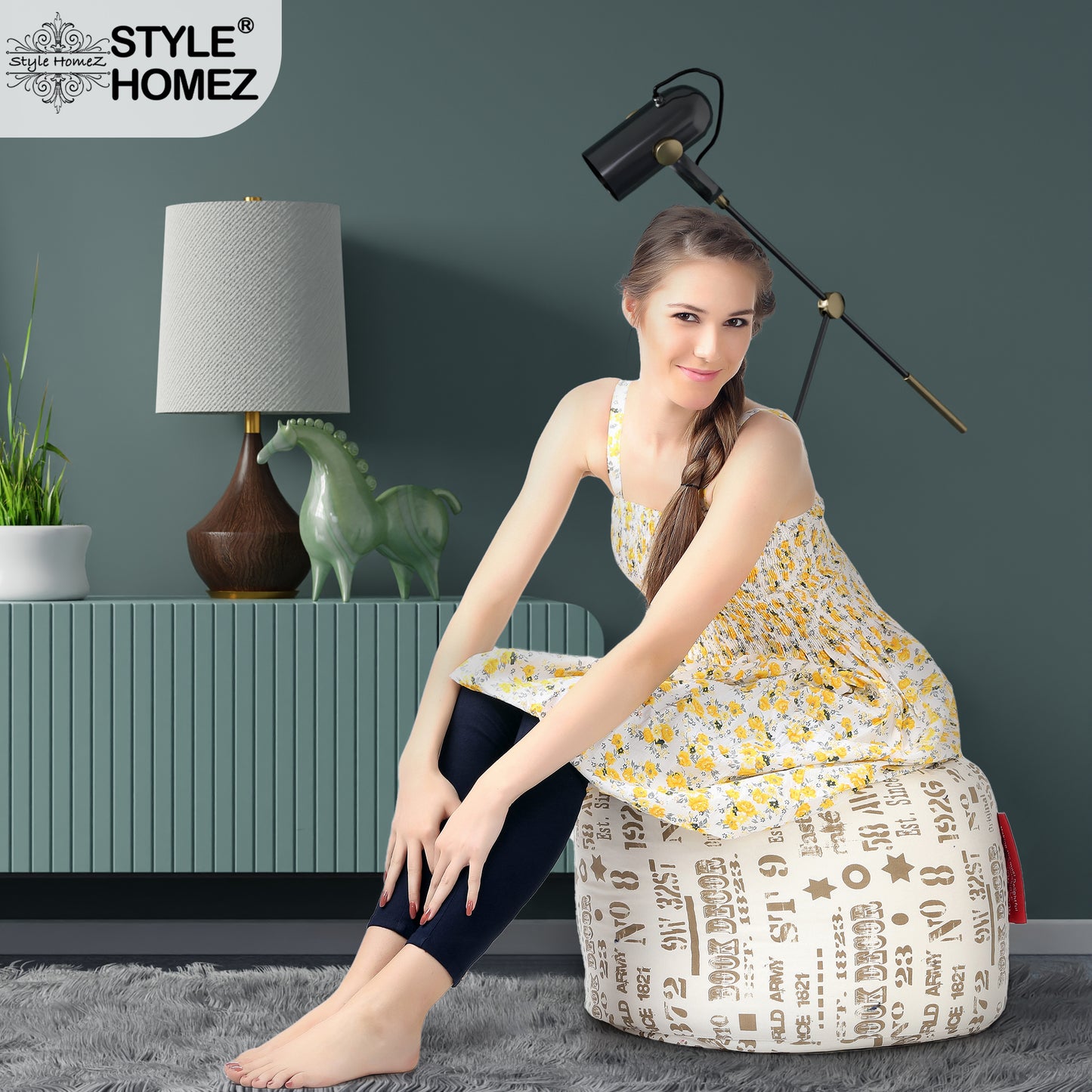 Round - Ottoman Printed Bean Bag With Fillers - Large
