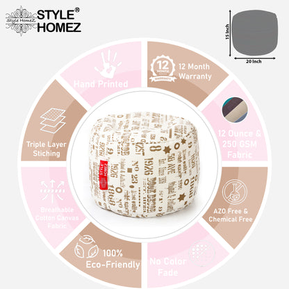 Round - Ottoman Printed Bean Bag With Fillers - Large