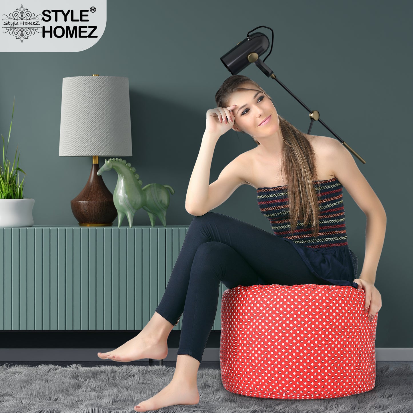 Round - Ottoman Printed Bean Bag With Fillers - Large