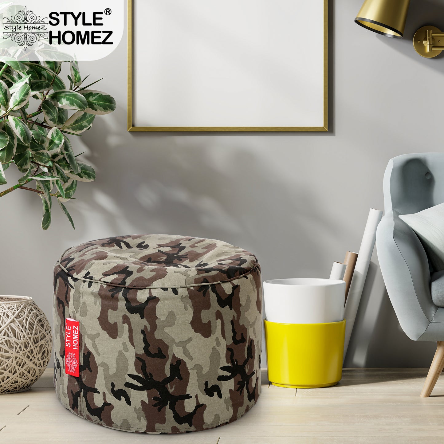 Round - Canvas Printed Bean Ottoman With Fillers - Large