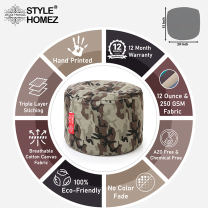 Round - Canvas Printed Bean Ottoman With Fillers - Large