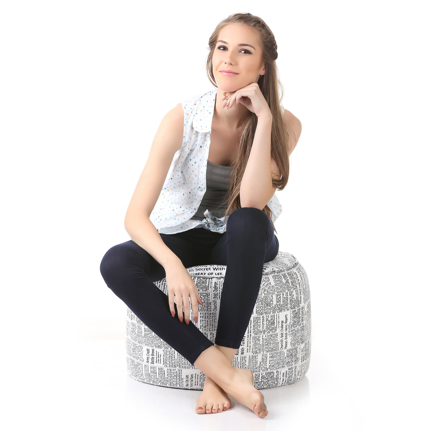 Round - Ottoman Printed Bean Bag With Fillers - Large
