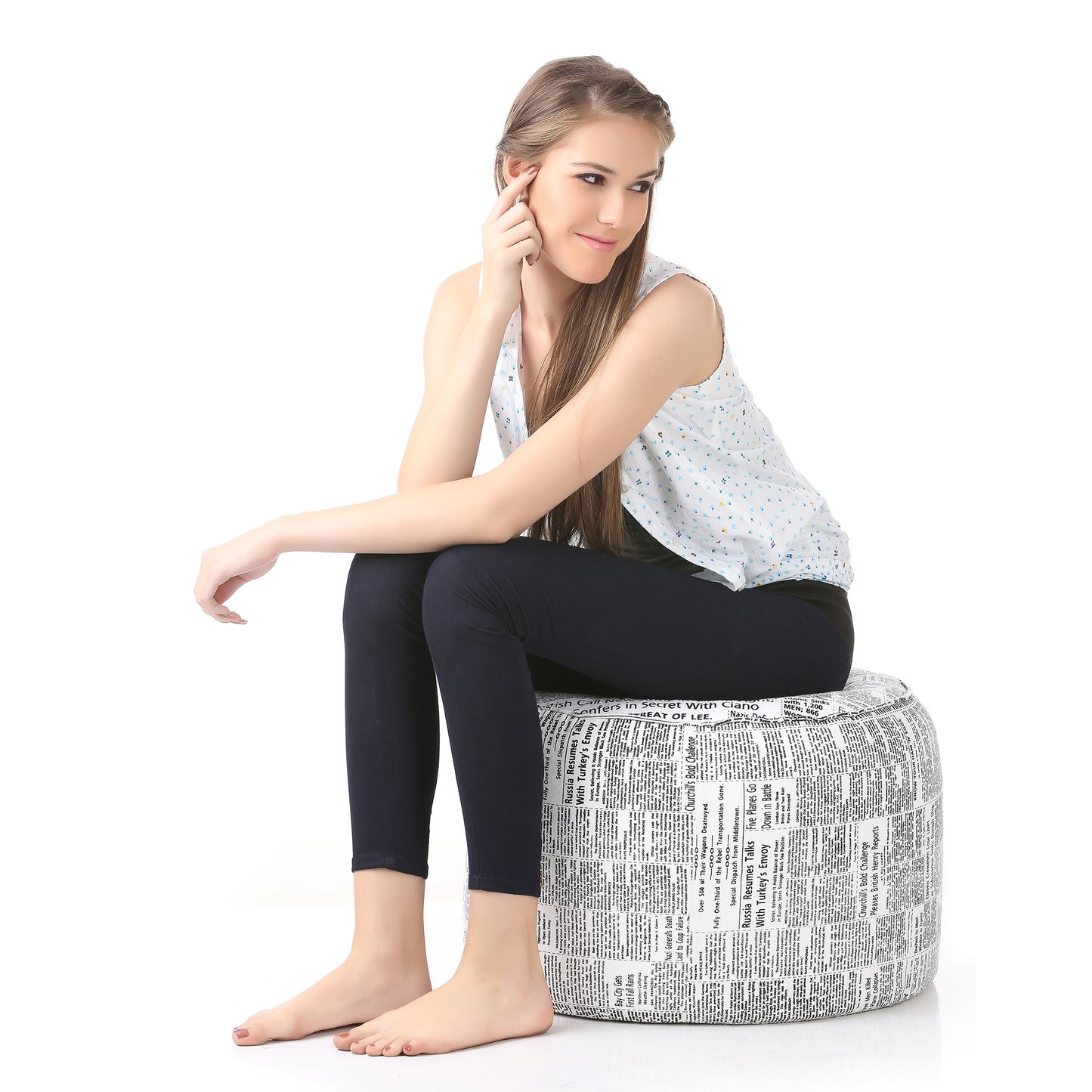 Round - Ottoman Printed Bean Bag With Fillers - Large