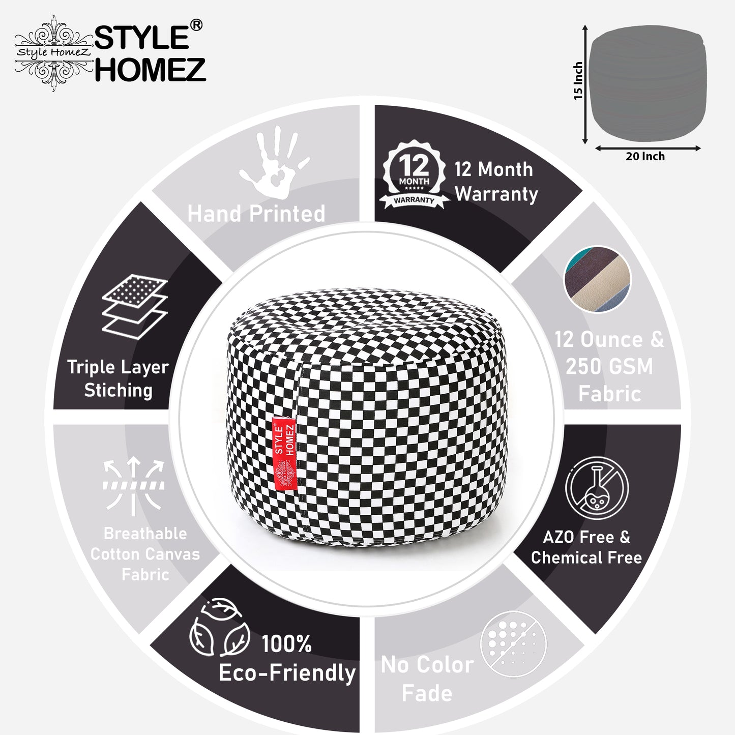 Round - Ottoman Printed Bean Bag With Fillers - Large