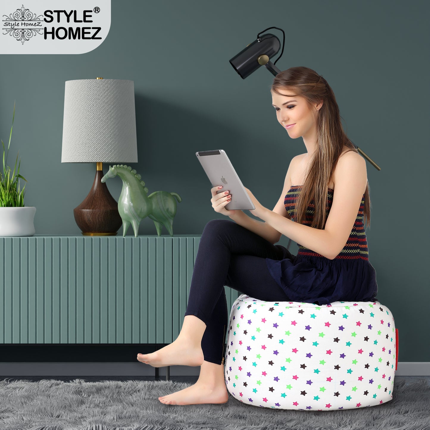 Round - Ottoman Printed Bean Bag With Fillers - Large