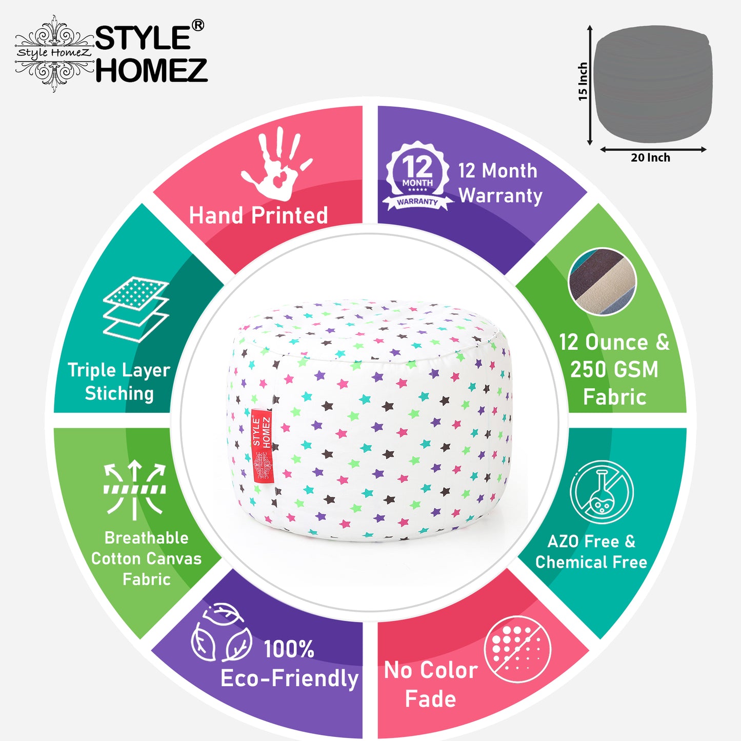 Round - Ottoman Printed Bean Bag With Fillers - Large