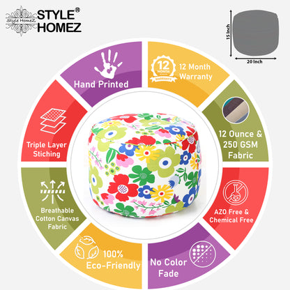 Round - Ottoman Printed Bean Bag With Fillers - Large