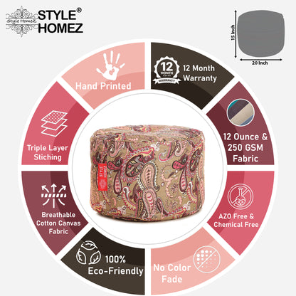 Round - Cotton Canvas Printed Ottoman  Bean Stool - Large