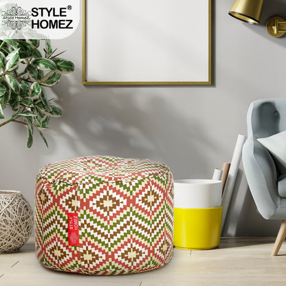 Round - Cotton Canvas Printed Ottoman  Bean Stool - Large