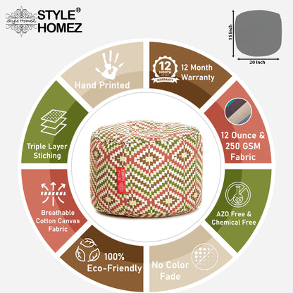 Round - Cotton Canvas Printed Ottoman  Bean Stool - Large