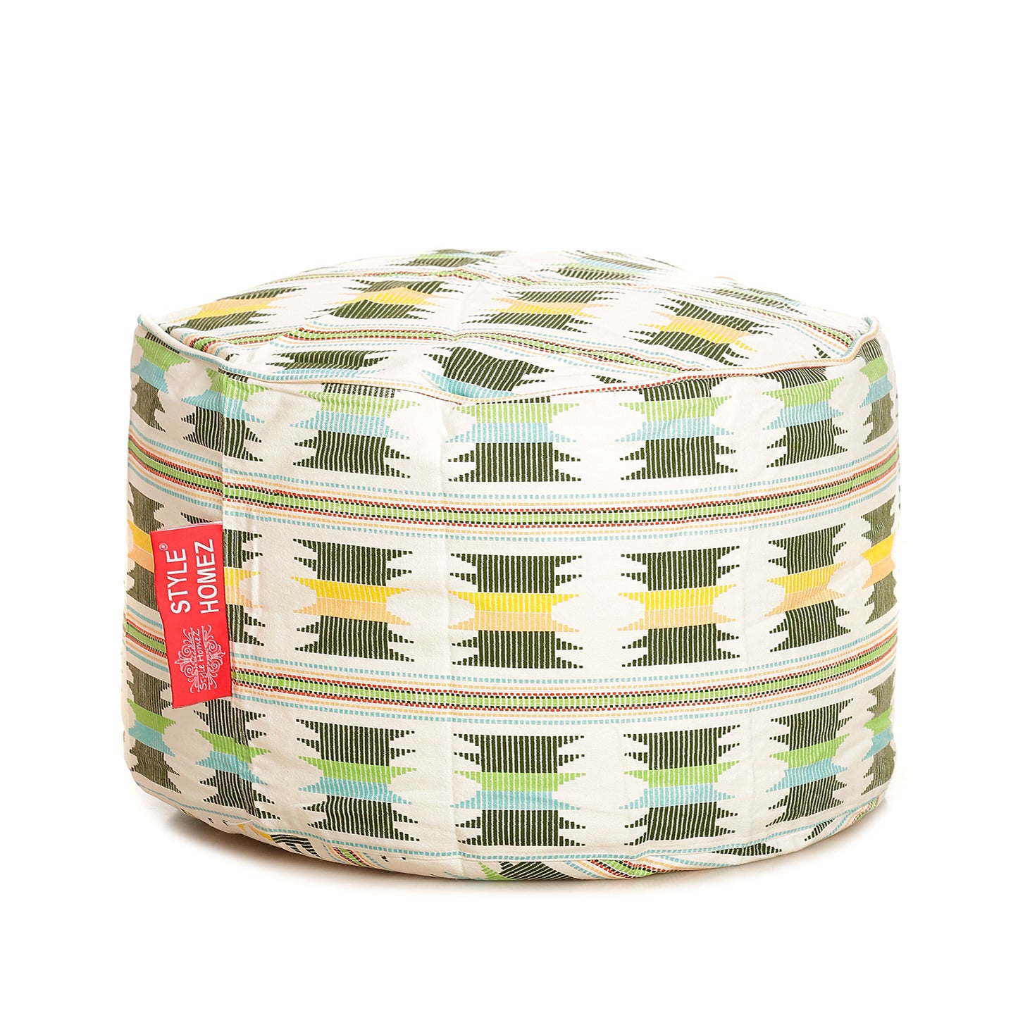 Round - Cotton Canvas Printed Ottoman  Bean Stool - Large