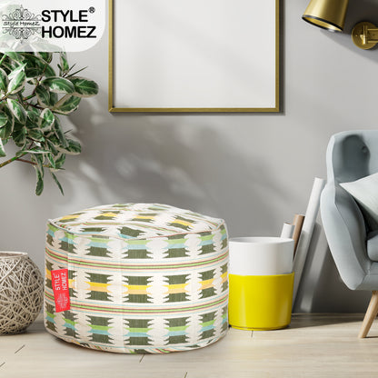 Round - Cotton Canvas Printed Ottoman  Bean Stool - Large