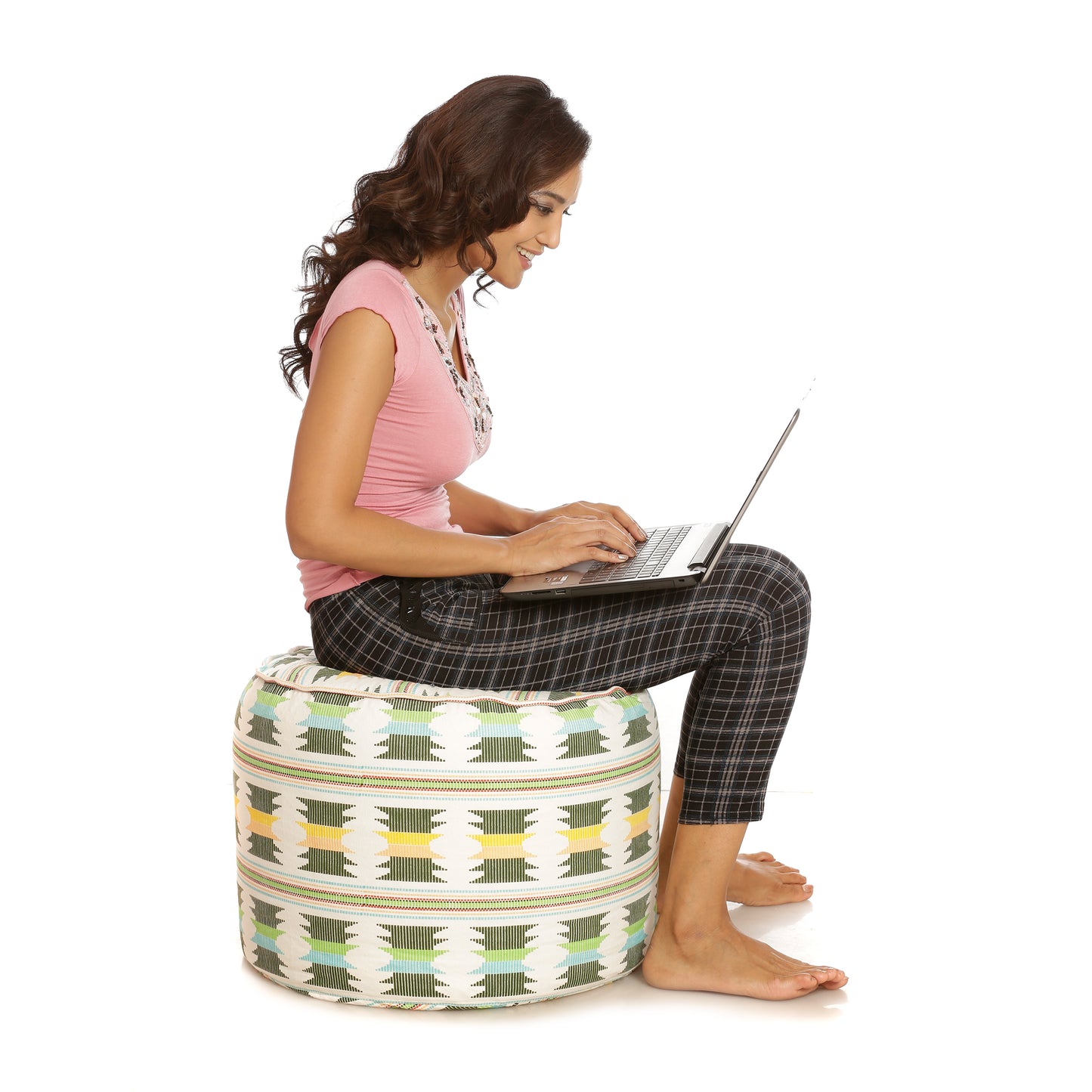 Round - Cotton Canvas Printed Ottoman  Bean Stool - Large
