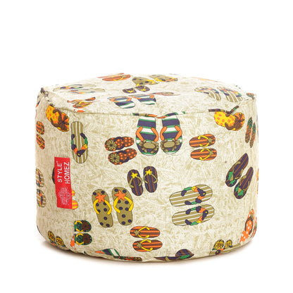 Round - Cotton Canvas Printed Ottoman  Bean Stool - Large