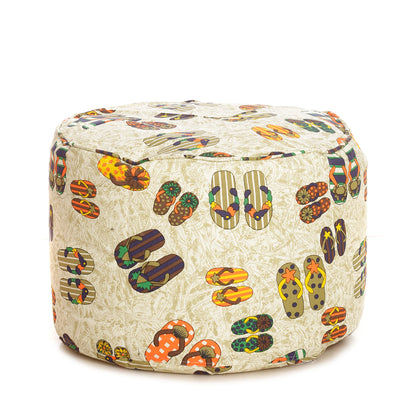 Round - Cotton Canvas Printed Ottoman  Bean Stool - Large