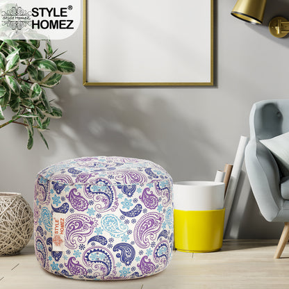 Round - Cotton Canvas Printed Ottoman  Bean Stool - Large
