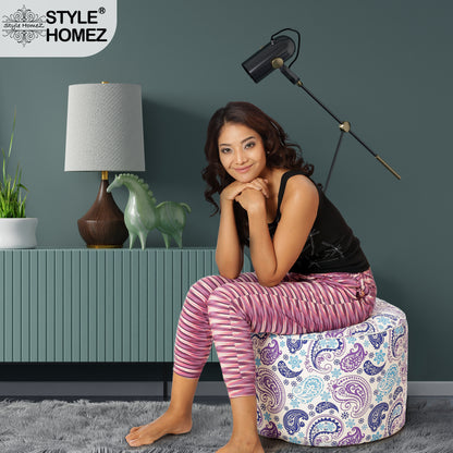 Round - Cotton Canvas Printed Ottoman  Bean Stool - Large