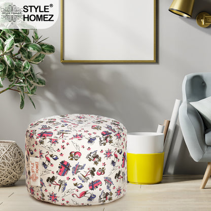 Round - Cotton Canvas Printed Ottoman  Bean Stool - Large