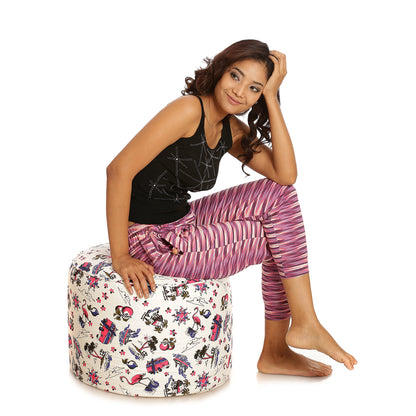 Round - Cotton Canvas Printed Ottoman  Bean Stool - Large