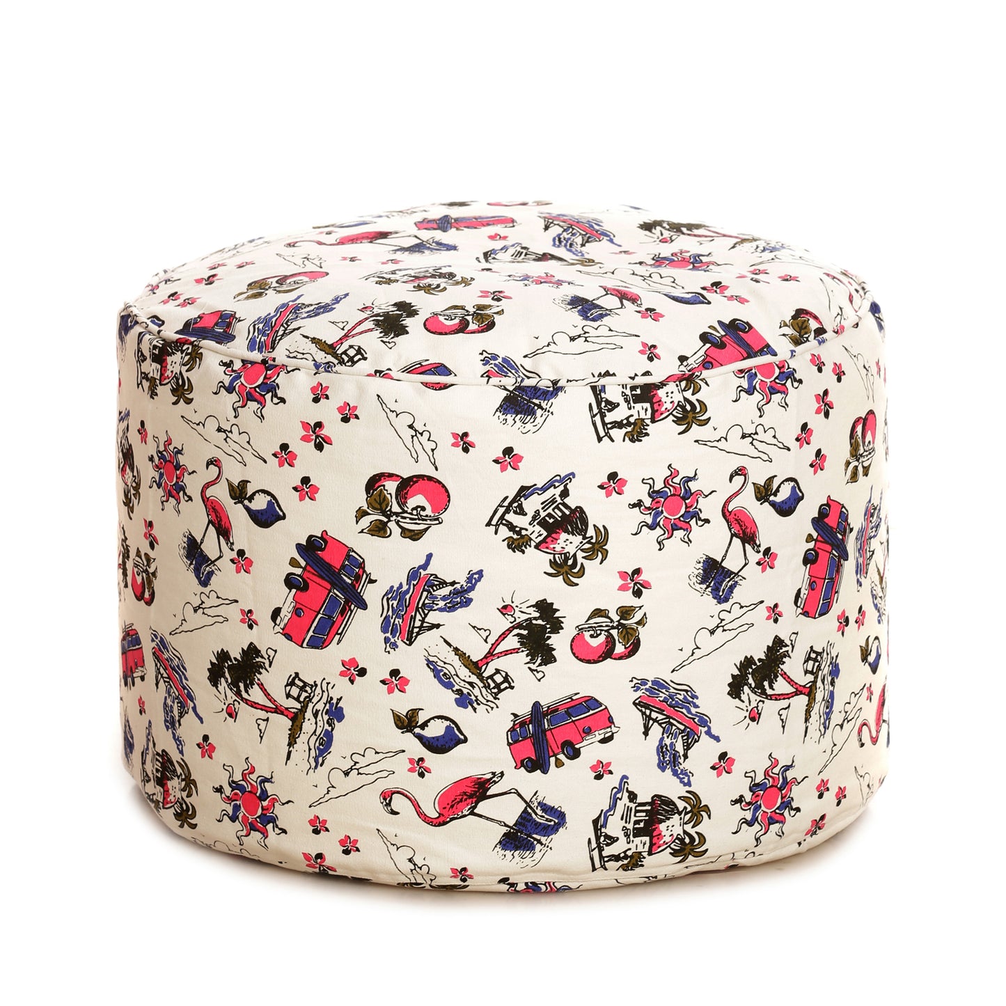 Round - Cotton Canvas Printed Ottoman  Bean Stool - Large