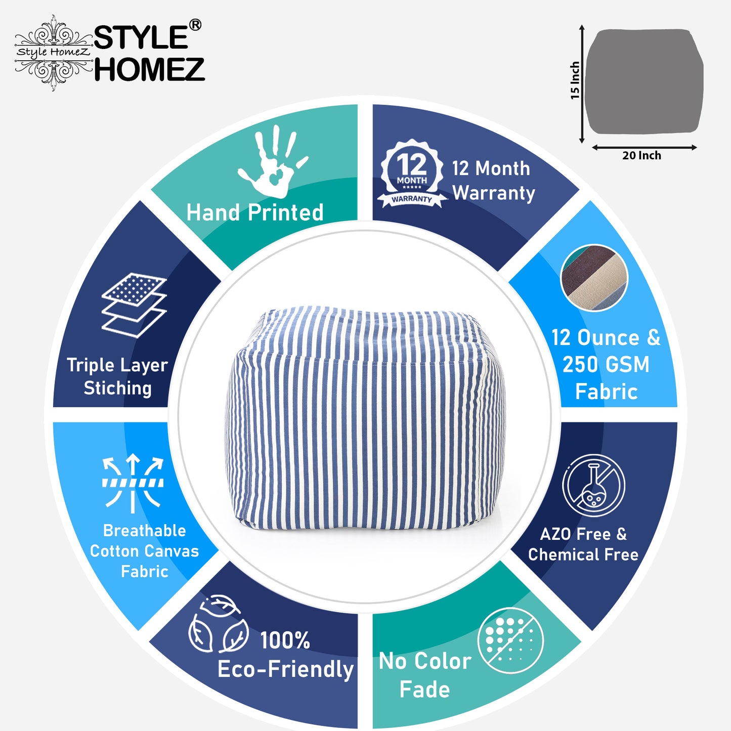 Square - Ottoman Printed Bean Bag With Fillers - Large