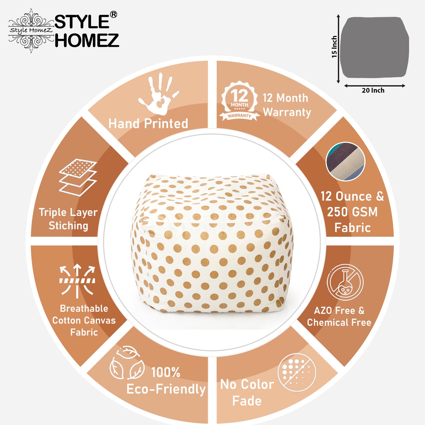 Square - Ottoman Printed Bean Bag With Fillers - Large