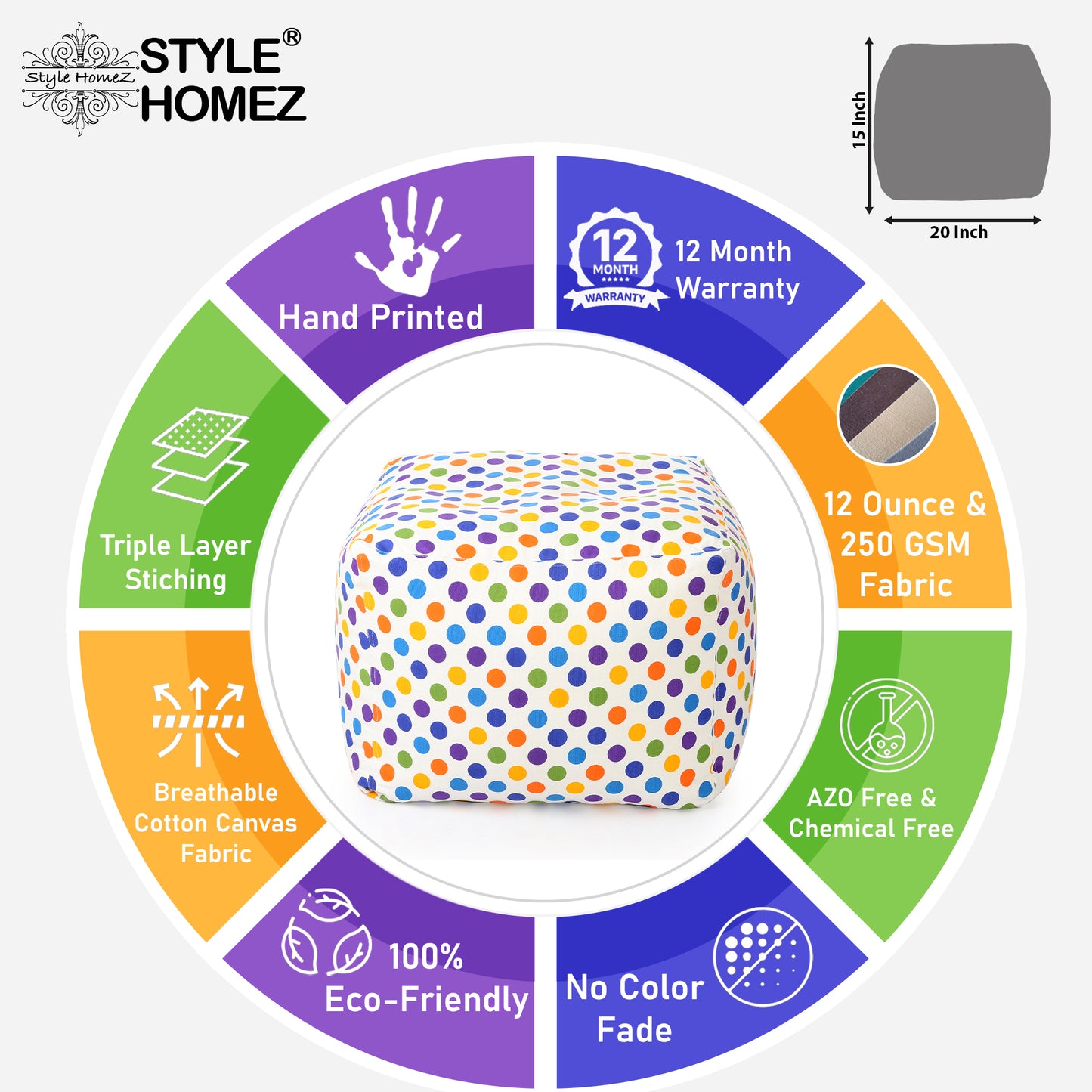 Square - Ottoman Printed Bean Bag With Fillers - Large