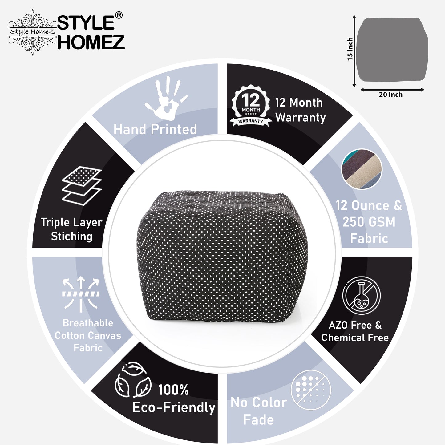 Square - Ottoman Printed Bean Bag With Fillers - Large