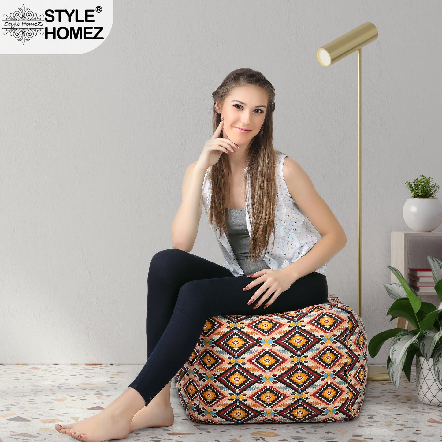 Square - Ottoman Printed Bean Bag With Fillers - Large