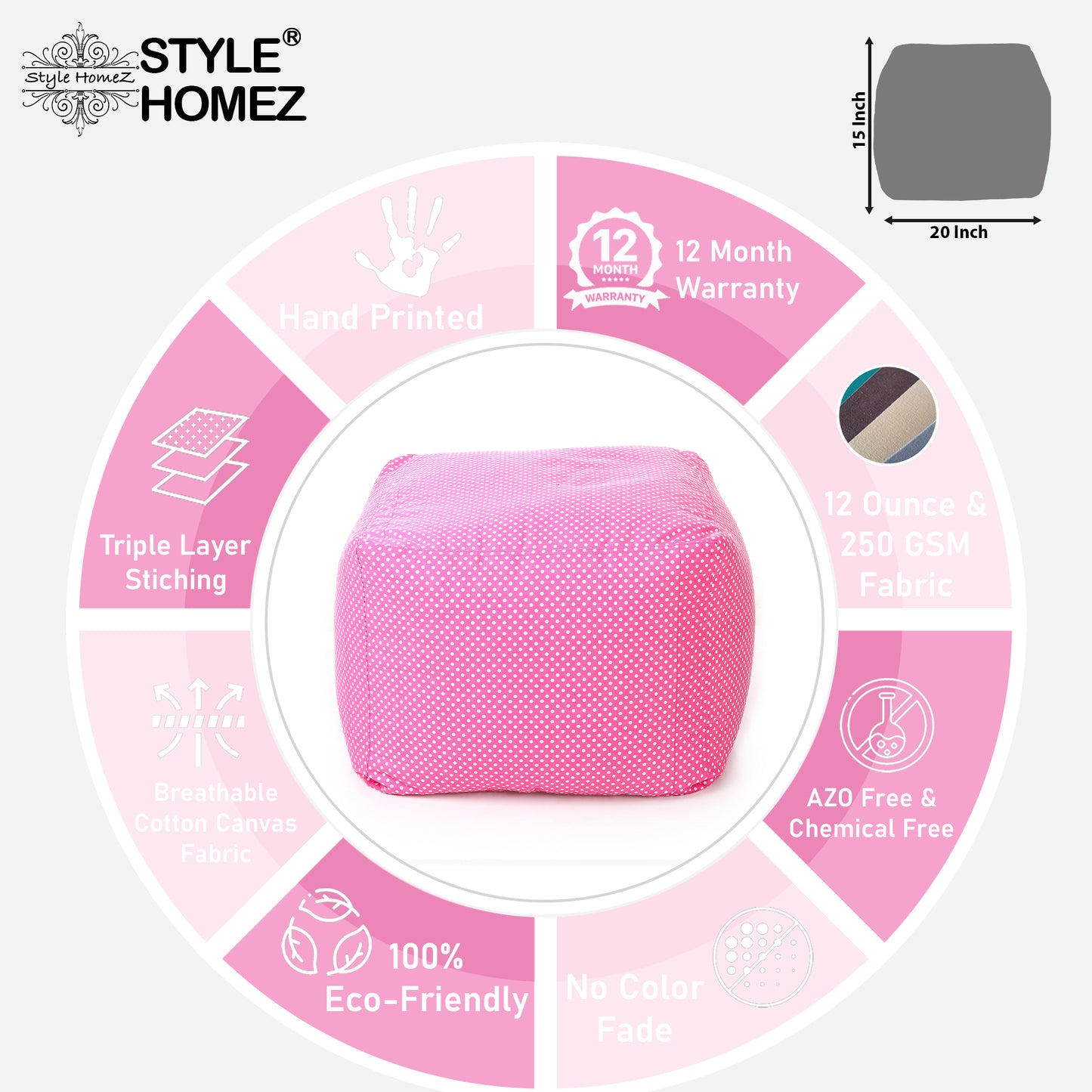 Square - Ottoman Printed Bean Bag With Fillers - Large