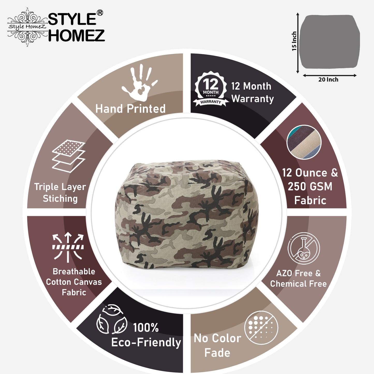 Square - Ottoman Printed Bean Bag With Fillers - Large