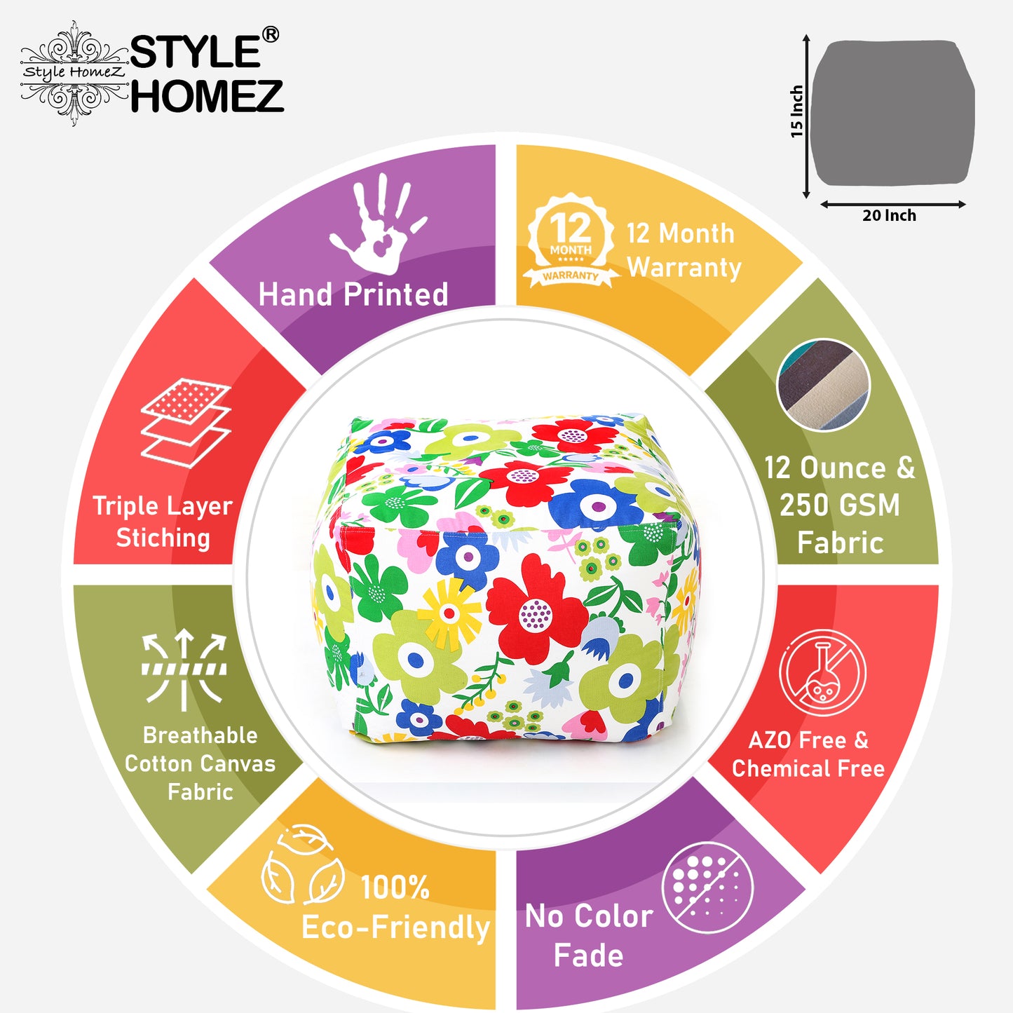 Square - Ottoman Printed Bean Bag With Fillers - Large