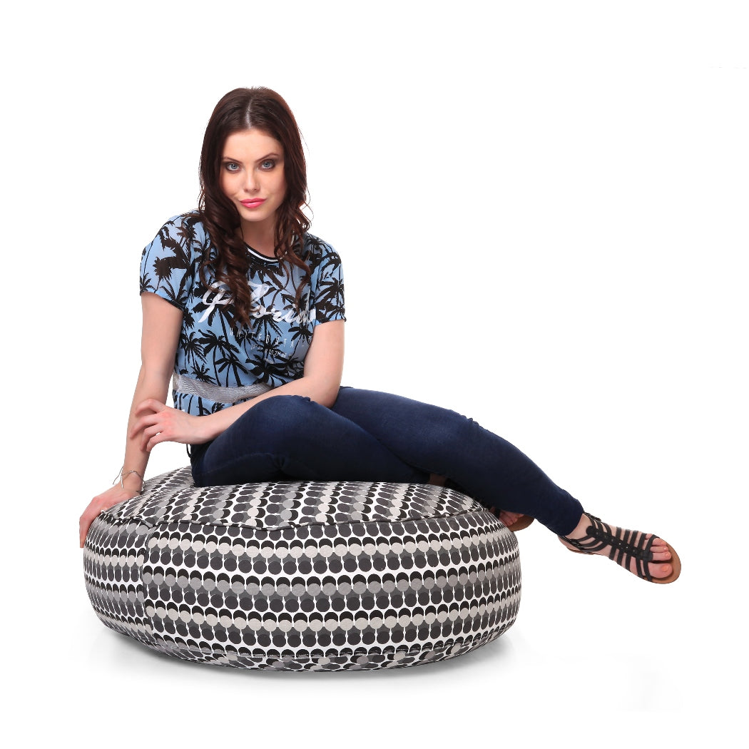 Canvas Polka Dots Round Floor Cushion With Beans - XL Size
