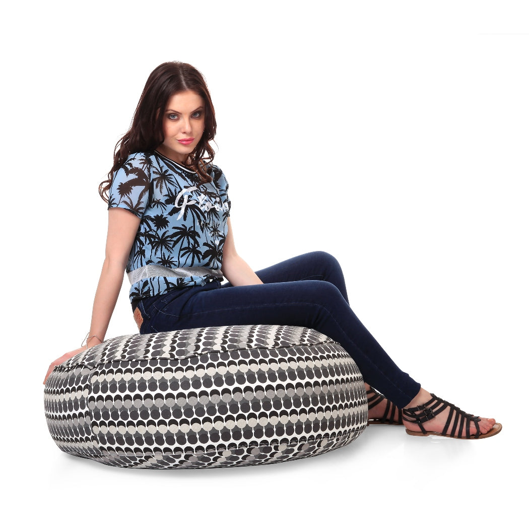 Canvas Polka Dots Round Floor Cushion With Beans - XL Size