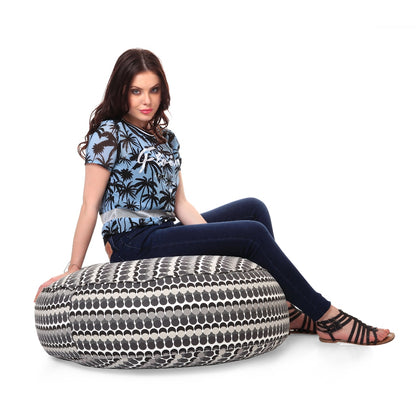 Canvas Polka Dots Round Floor Cushion With Beans - XL Size