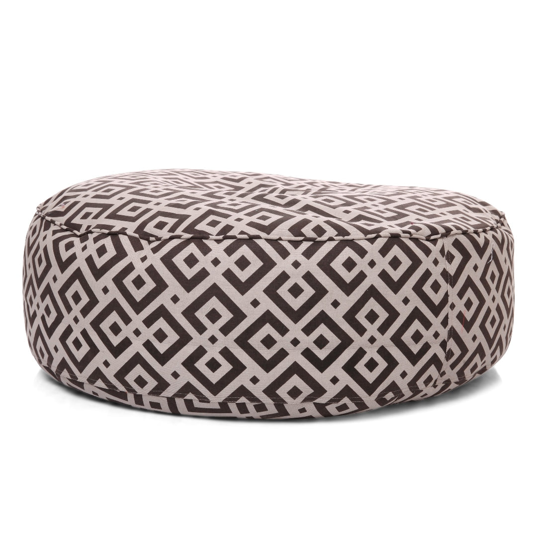 Canvas GeometricPrinted RoundFloor Cushion With Beans - XL Size